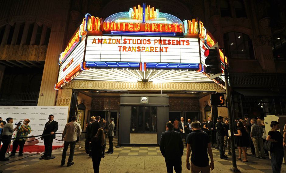 The marquee of United Artists theater is seen during Amazon's premiere screening of "Transparent" at the Ace Hotel in downtown Los Angeles